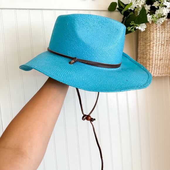 San Diego Hat Co 100% Paper Weaved Fedora Hat with Chin Strap Blue - Picture 3 of 8